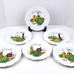 LOURIOUX BERRY FRANCE HAUTE PORCELAINE CANAPE APPETIZER SALADE PLATES SET OF 6